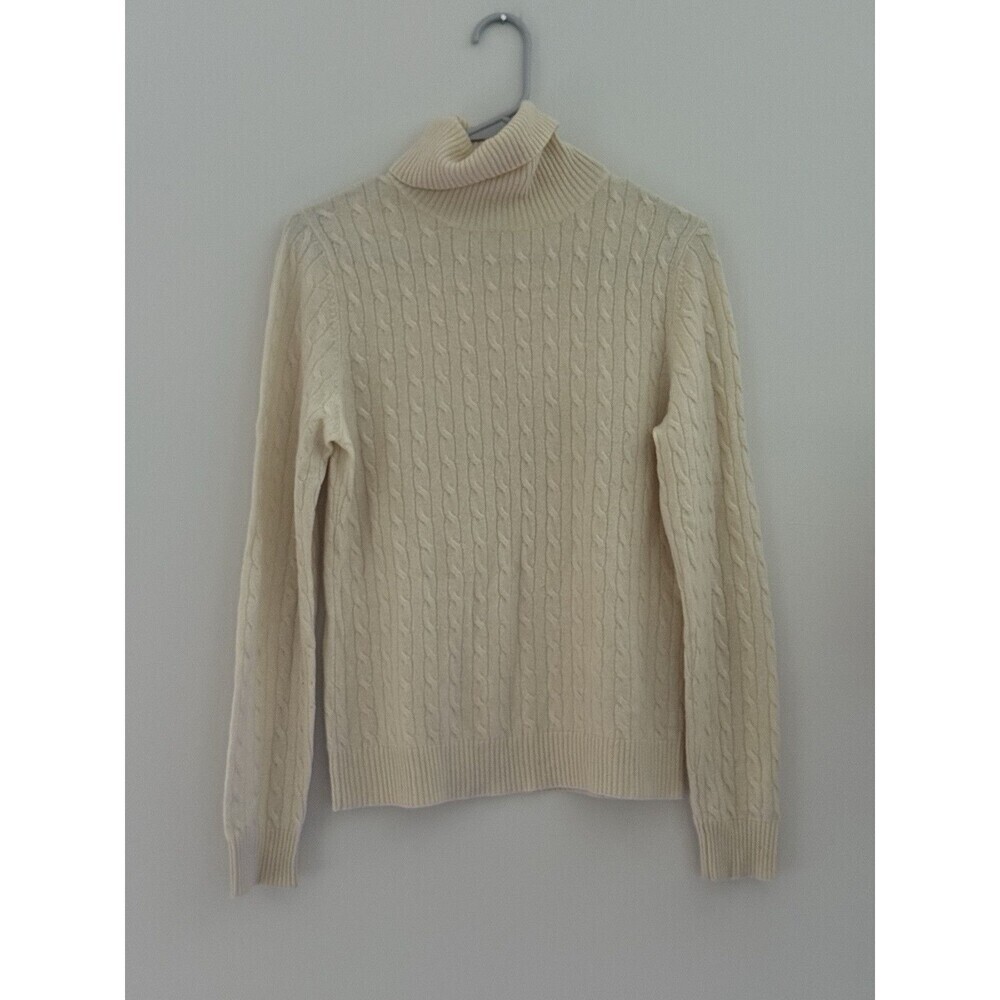 Tweeds Women's Sweater White Size M Pullover 100% Cashmere 2-Ply Turtleneck boho